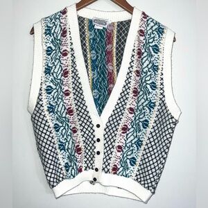 Vintage Womens Sleeveless V-Neck Granny Sweater Cardigan Sz L